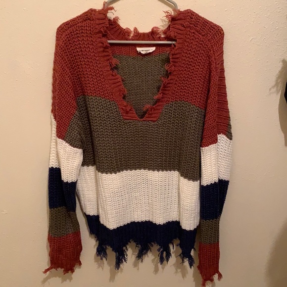 Sweaters - Colorblock Distressed Sweater